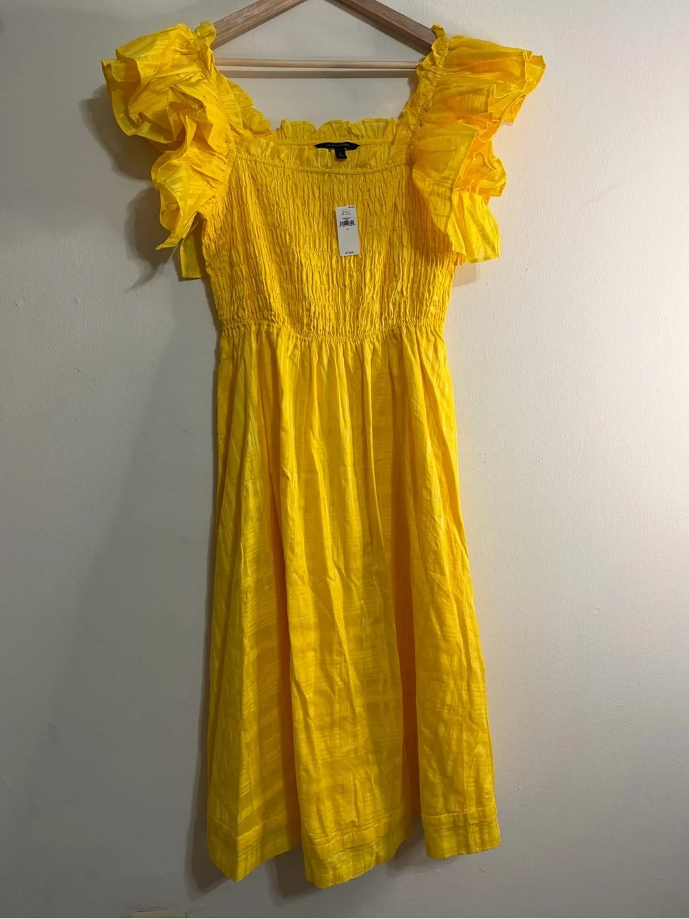 Banana Republic Yellow Smocked Dress with Ruffled Sleeves
